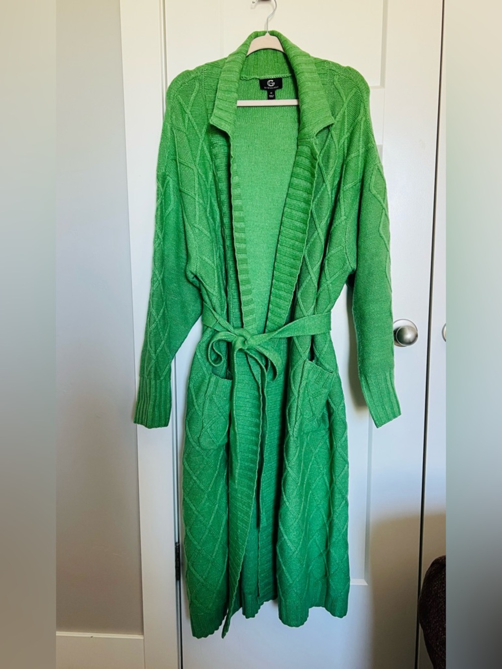 G by Giuliana Green Cable Knit Long Robe Cardigan